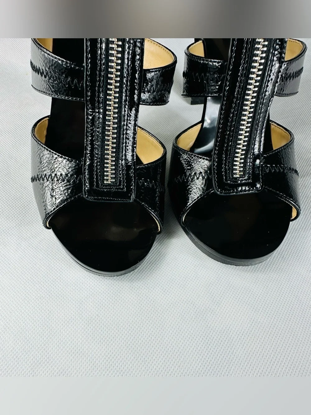 MICHAEL Michael Kors Black Patent Leather T-Strap Zip High Heels